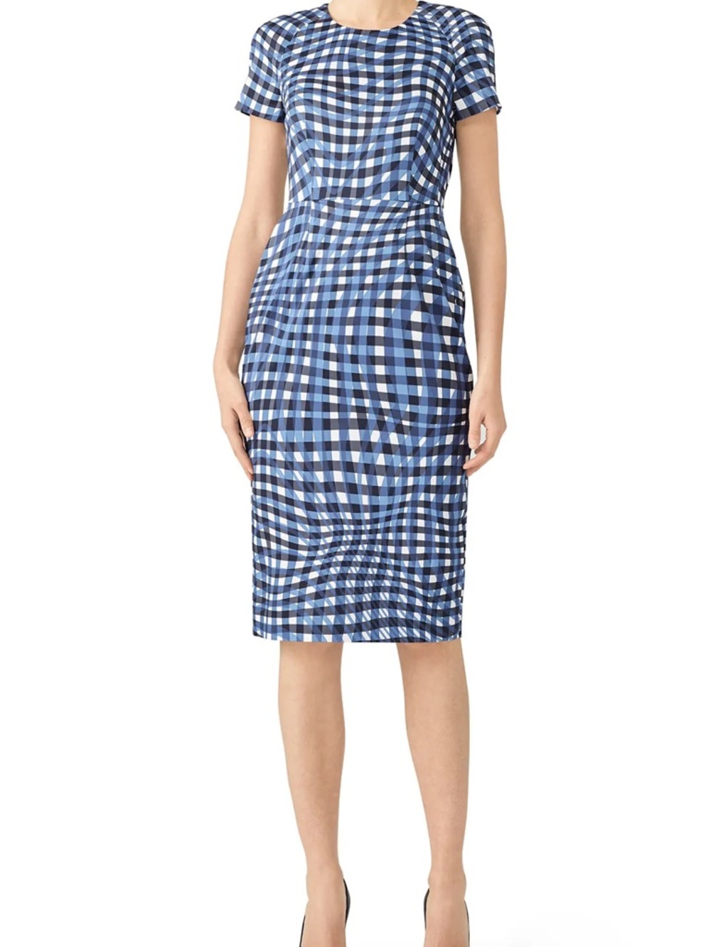 L.K. Bennett Size 10 Blue Kaleigh Abstract Blue Gingham Dress - Picture 2 of 11
